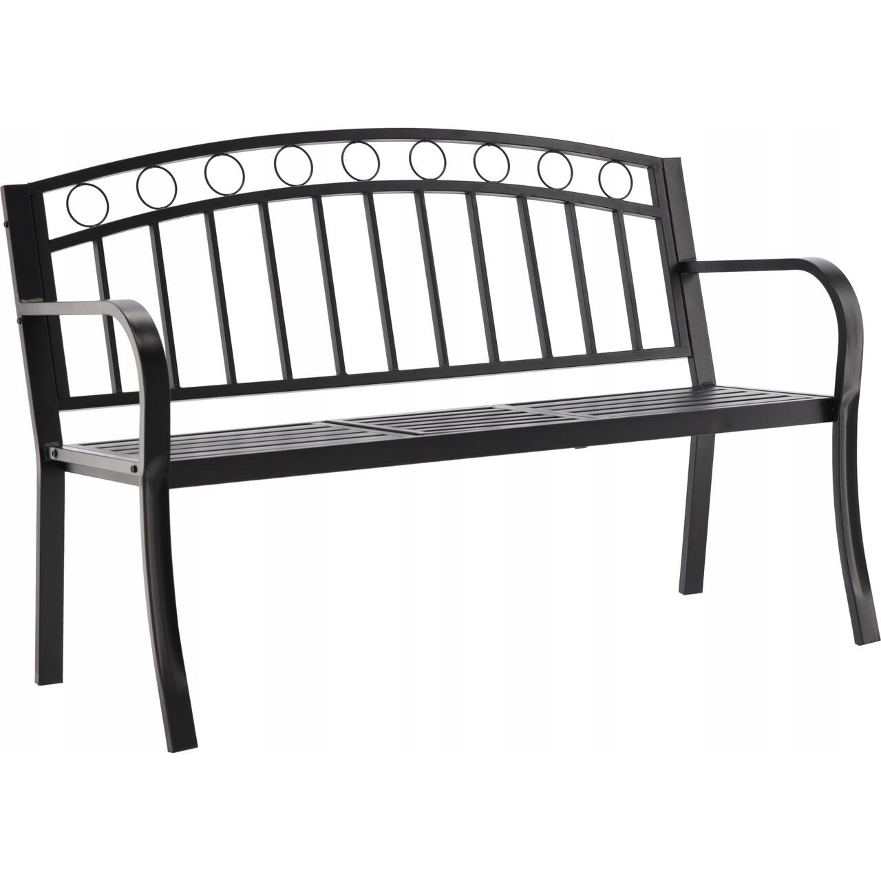 Banca de gradina, cu masuta extensibila, structura otel, negru, 127x53x84 cm, Sofia
