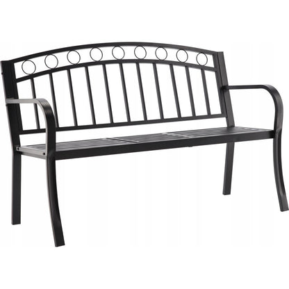 Banca de gradina, cu masuta extensibila, structura otel, negru, 127x53x84 cm, Sofia
