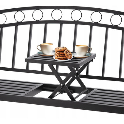 Banca de gradina, cu masuta extensibila, structura otel, negru, 127x53x84 cm, Sofia