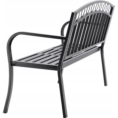 Banca de gradina, cu masuta extensibila, structura otel, negru, 127x53x84 cm, Sofia