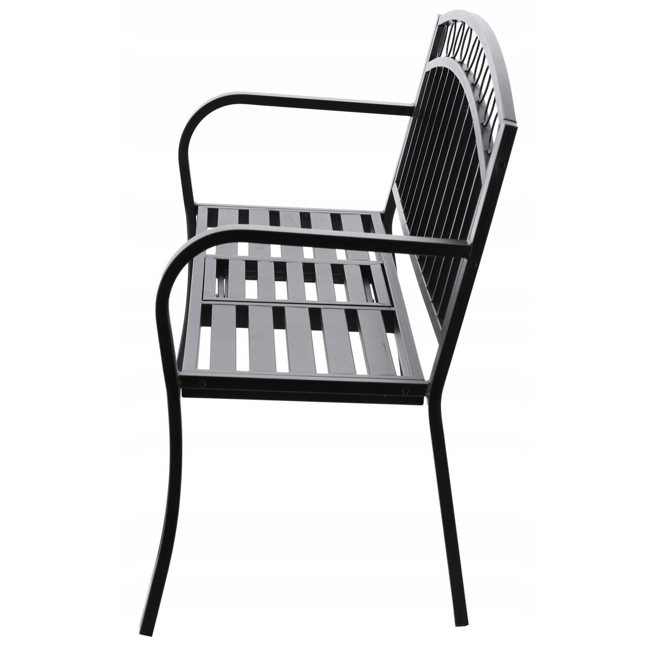 Banca de gradina, cu masuta extensibila, structura otel, negru, 127x53x84 cm, Sofia