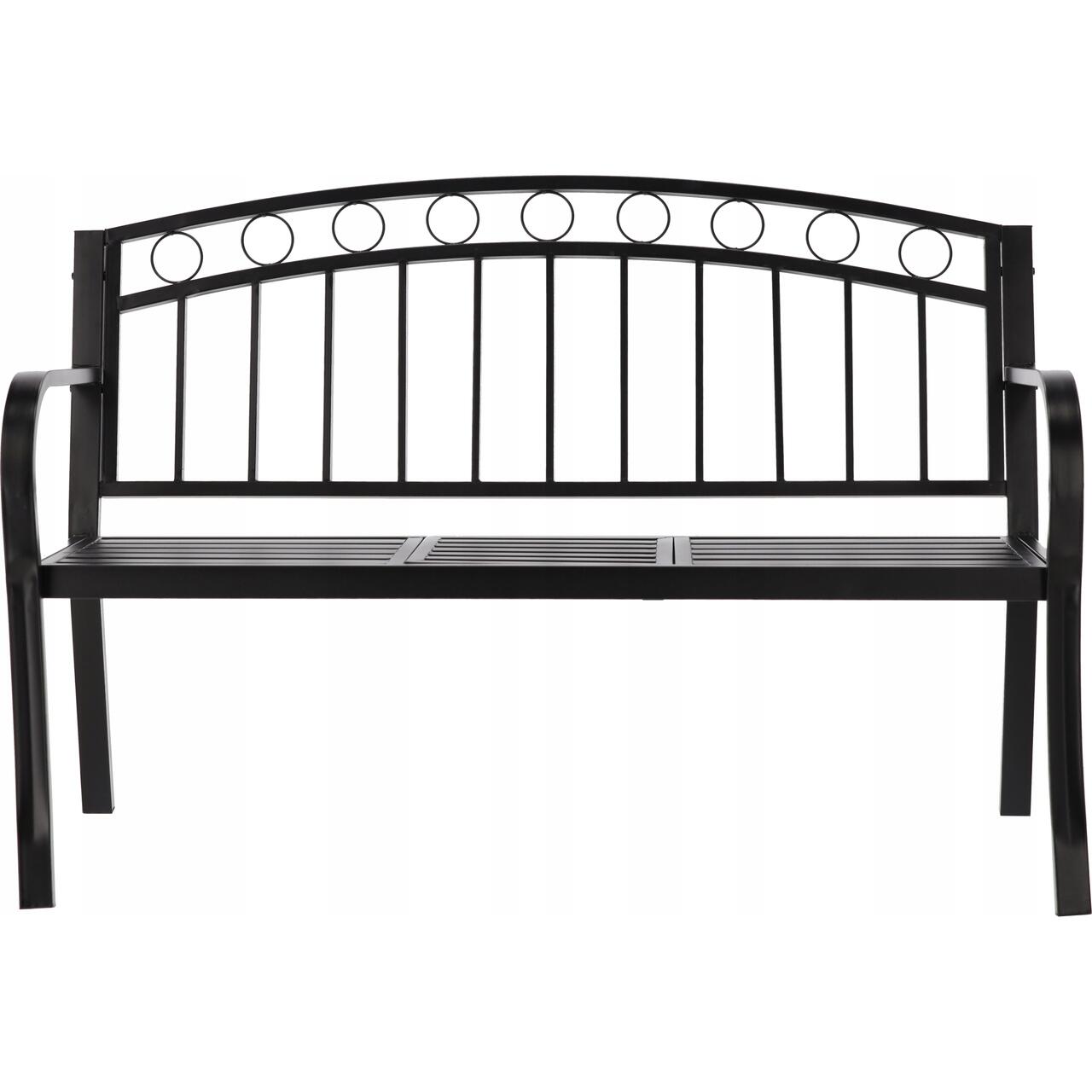 Banca de gradina, cu masuta extensibila, structura otel, negru, 127x53x84 cm, Sofia