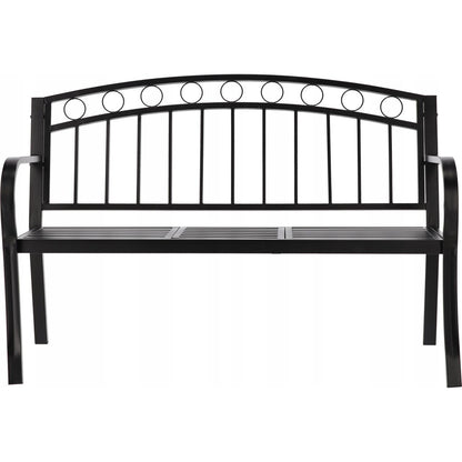 Banca de gradina, cu masuta extensibila, structura otel, negru, 127x53x84 cm, Sofia