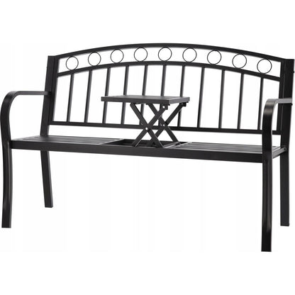 Banca de gradina, cu masuta extensibila, structura otel, negru, 127x53x84 cm, Sofia