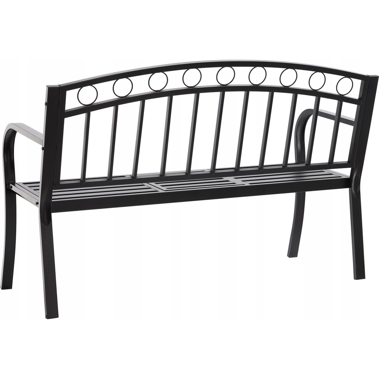 Banca de gradina, cu masuta extensibila, structura otel, negru, 127x53x84 cm, Sofia