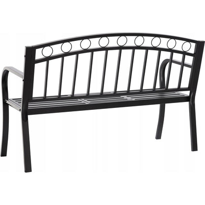 Banca de gradina, cu masuta extensibila, structura otel, negru, 127x53x84 cm, Sofia