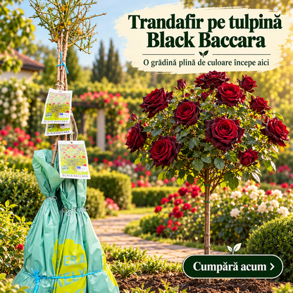 Trandafir Pomișor Black Baccara – Roșu-Bordo Aproape Negru, Altoit pe Tulpină
