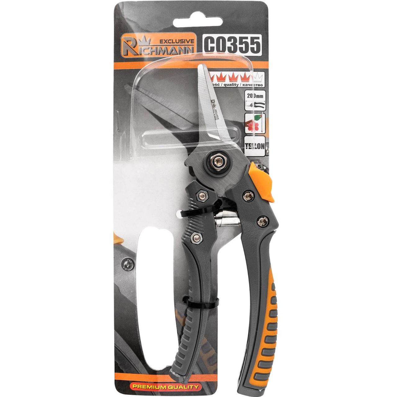 Foarfeca gradina, tip bypass, varf ascutit, teflon, otel japonez SK5, 21 cm, Richmann Exclusive