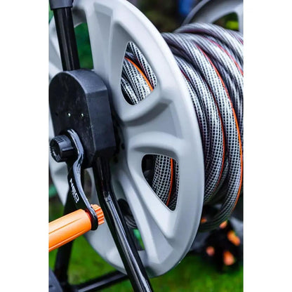 Carucior pentru furtun gradina, cu ghidaj, metalic, 1/2"-60 m, 3/4"-20 m, NEO