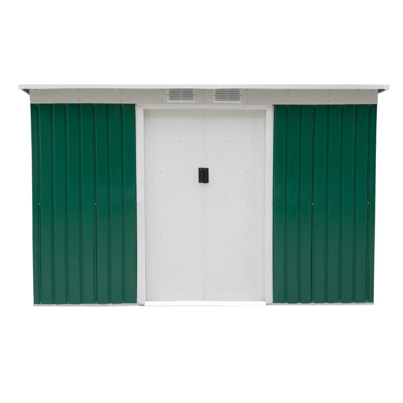Casuta/magazie/sopron de gradina pentru depozitare unelte, otel, verde, 280x130x172 cm