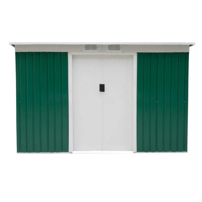 Casuta/magazie/sopron de gradina pentru depozitare unelte, otel, verde, 280x130x172 cm