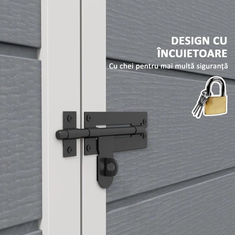 Casuta/magazie/sopron de gradina pentru depozitare unelte, aluminiu si PP, cu manusi, lacat si chei, gri, 183x134x210 cm