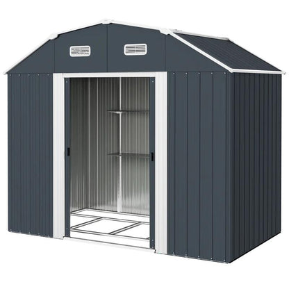 Casuta/magazie/sopron de gradina pentru depozitare unelte, cu structura baza inclusa, otel , cu manusi, lacat si chei, gri inchis, 238x132x198.5 cm