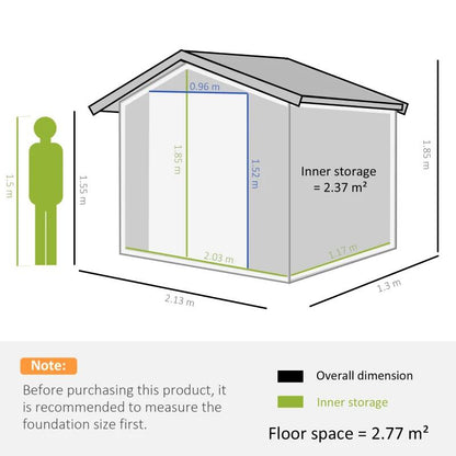 Casuta/magazie/sopron de gradina pentru depozitare unelte, cu structura baza inclusa, otel si PP, gri inchis, 213x130x185 cm