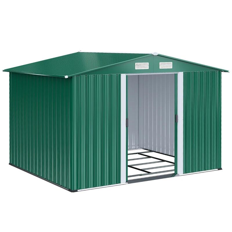 Casuta/magazie/sopron de gradina pentru depozitare unelte, cu structura baza inclusa, otel si PP, verde, 258x206x178 cm