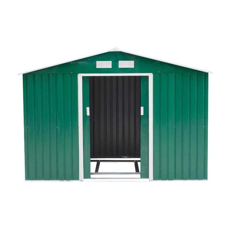 Casuta/magazie/sopron de gradina pentru depozitare unelte, cu structura baza inclusa, otel si PP, verde, 277x195x192 cm
