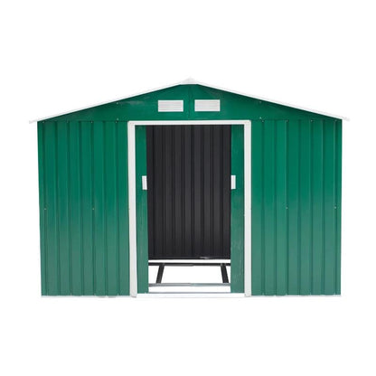 Casuta/magazie/sopron de gradina pentru depozitare unelte, cu structura baza inclusa, otel si PP, verde, 277x195x192 cm
