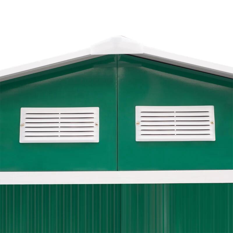 Casuta/magazie/sopron de gradina pentru depozitare unelte, cu structura baza inclusa, otel si PP, verde, 277x195x192 cm