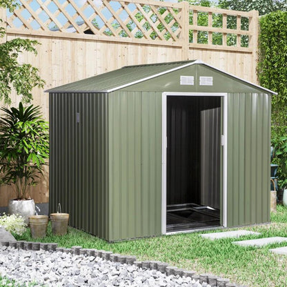Casuta/magazie/sopron de gradina pentru depozitare unelte, cu structura baza inclusa, otel si PP, verde kaki, 277x195x192 cm