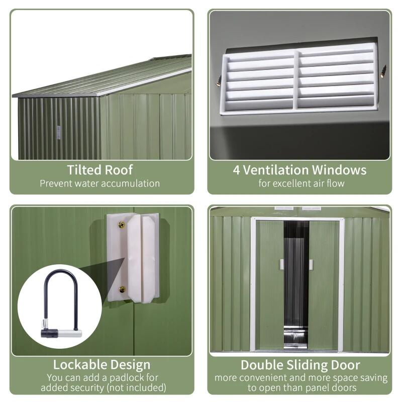 Casuta/magazie/sopron de gradina pentru depozitare unelte, cu structura baza inclusa, otel si PP, verde kaki, 277x195x192 cm