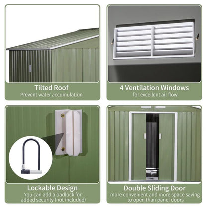 Casuta/magazie/sopron de gradina pentru depozitare unelte, cu structura baza inclusa, otel si PP, verde kaki, 277x195x192 cm