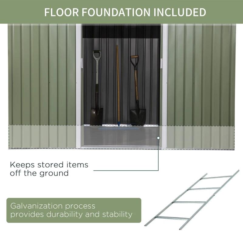 Casuta/magazie/sopron de gradina pentru depozitare unelte, cu structura baza inclusa, otel si PP, verde kaki, 277x195x192 cm