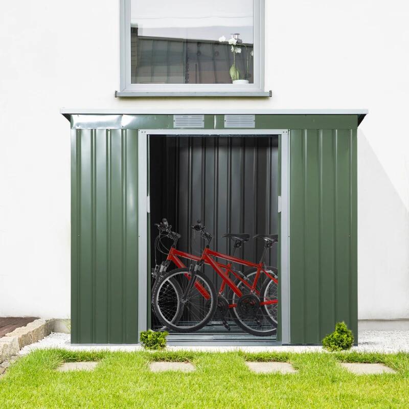Casuta/magazie/sopron de gradina pentru depozitare unelte, cu structura baza inclusa, otel, verde, 213x130x173 cm