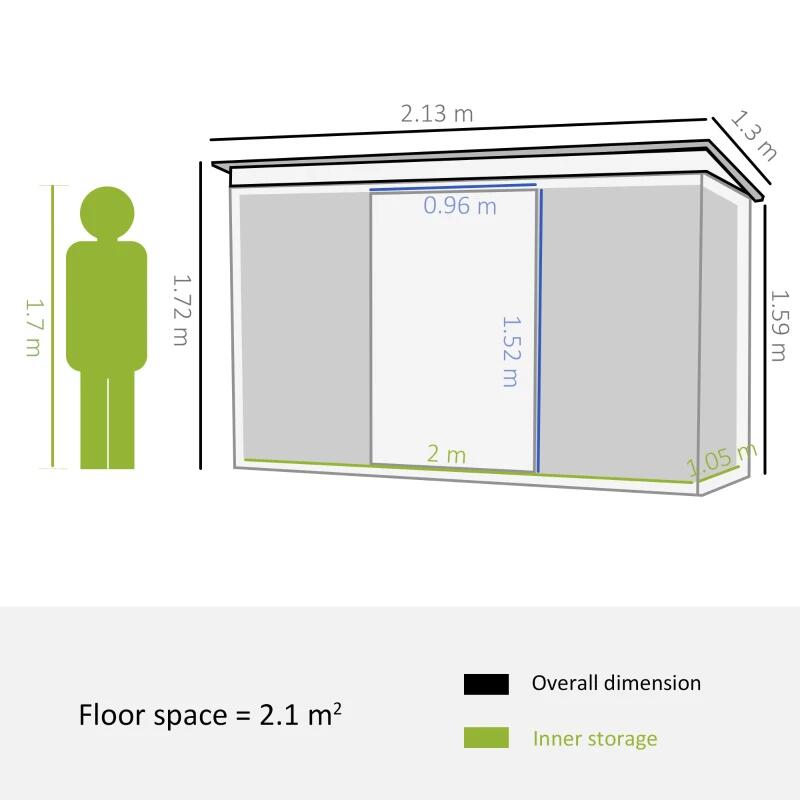 Casuta/magazie/sopron de gradina pentru depozitare unelte, cu structura baza inclusa, otel, verde, 213x130x173 cm