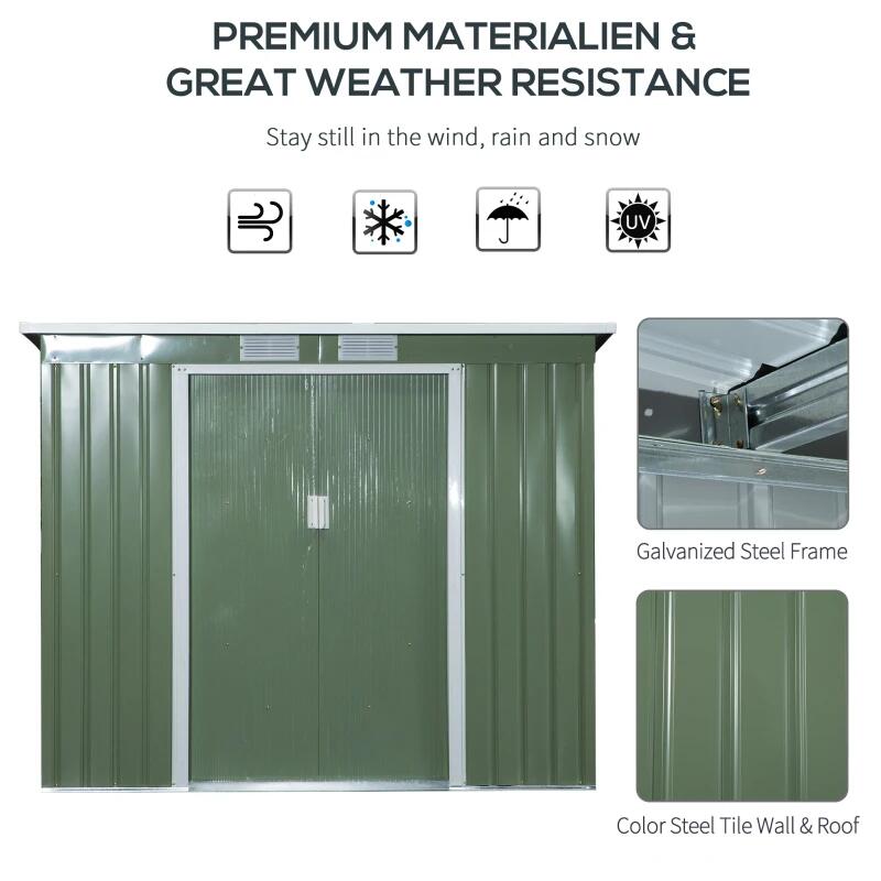 Casuta/magazie/sopron de gradina pentru depozitare unelte, cu structura baza inclusa, otel, verde, 213x130x173 cm