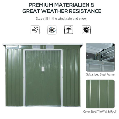 Casuta/magazie/sopron de gradina pentru depozitare unelte, cu structura baza inclusa, otel, verde, 213x130x173 cm