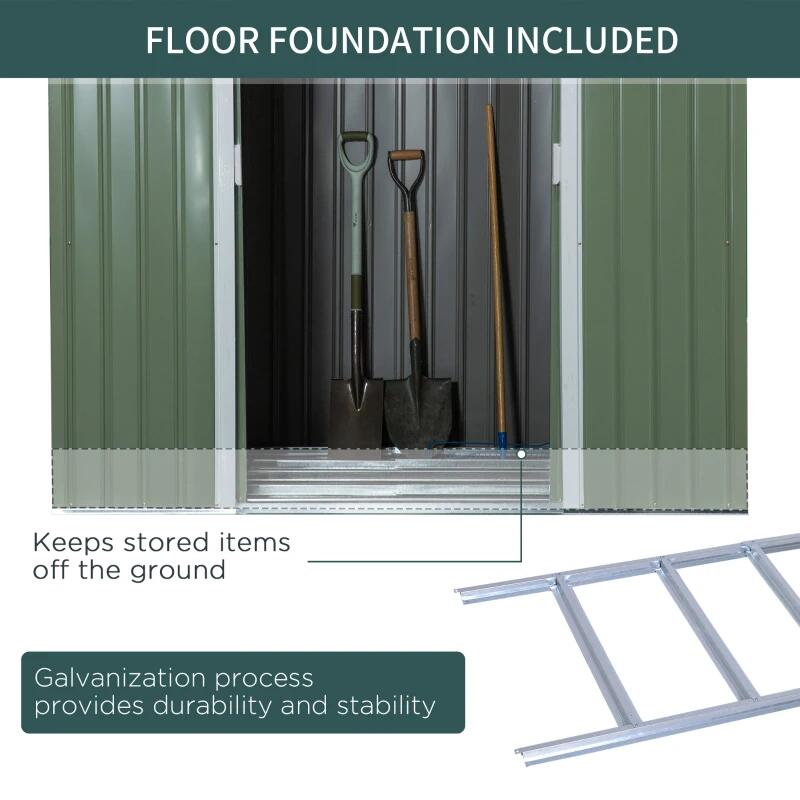 Casuta/magazie/sopron de gradina pentru depozitare unelte, cu structura baza inclusa, otel, verde, 213x130x173 cm