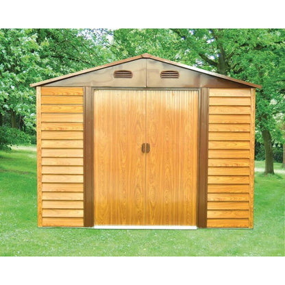 Casuta/magazie/sopron de gradina pentru depozitare unelte, metal, maro natur, 278x238x215 cm, Strend Pro