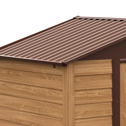 Casuta/magazie/sopron de gradina pentru depozitare unelte, otel si PP, efect lemn maro, 236x152x209 cm