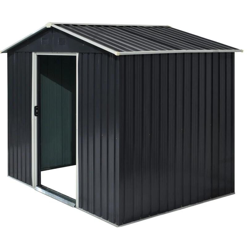Casuta/magazie/sopron de gradina pentru depozitare unelte, otel si PP, negru, 236x174x190 cm
