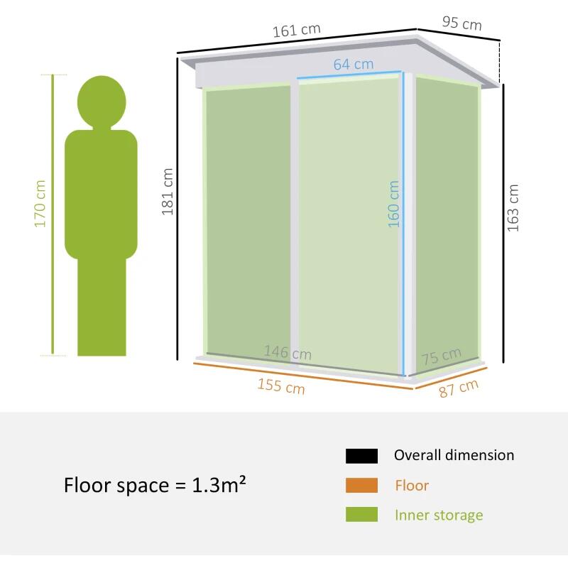 Casuta/magazie/sopron de gradina pentru depozitare unelte, otel, verde, 161x95x181 cm