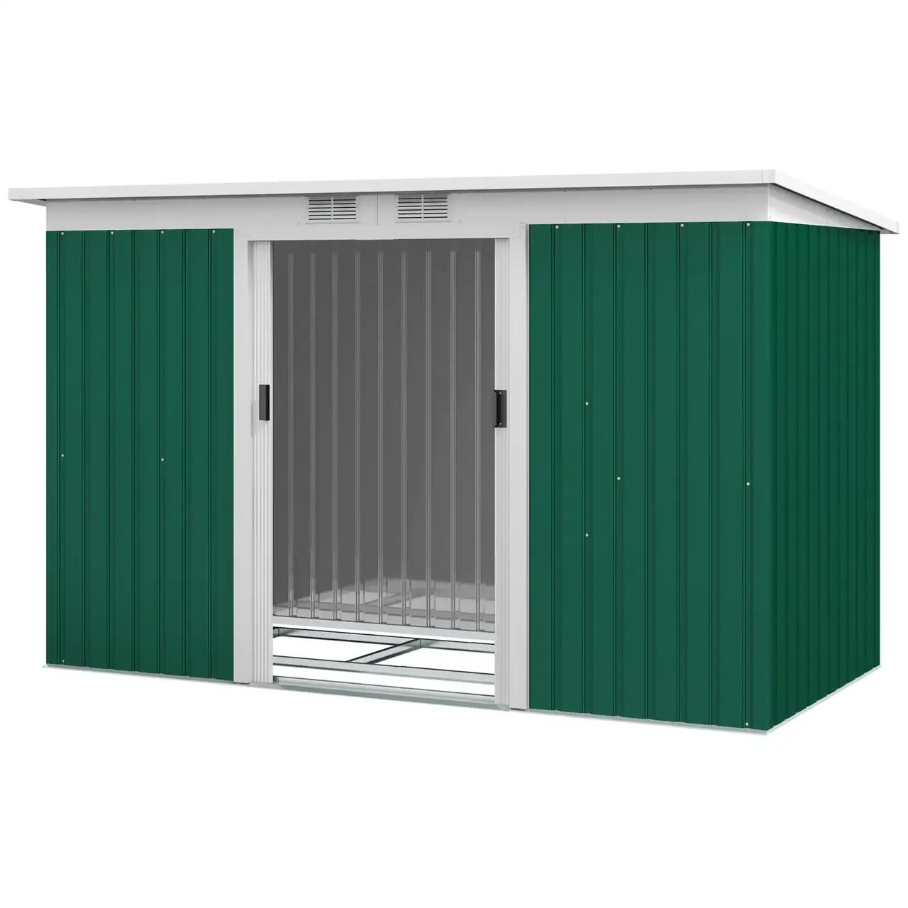 Casuta/magazie/sopron de gradina pentru depozitare unelte, otel, verde, 280x130x172 cm