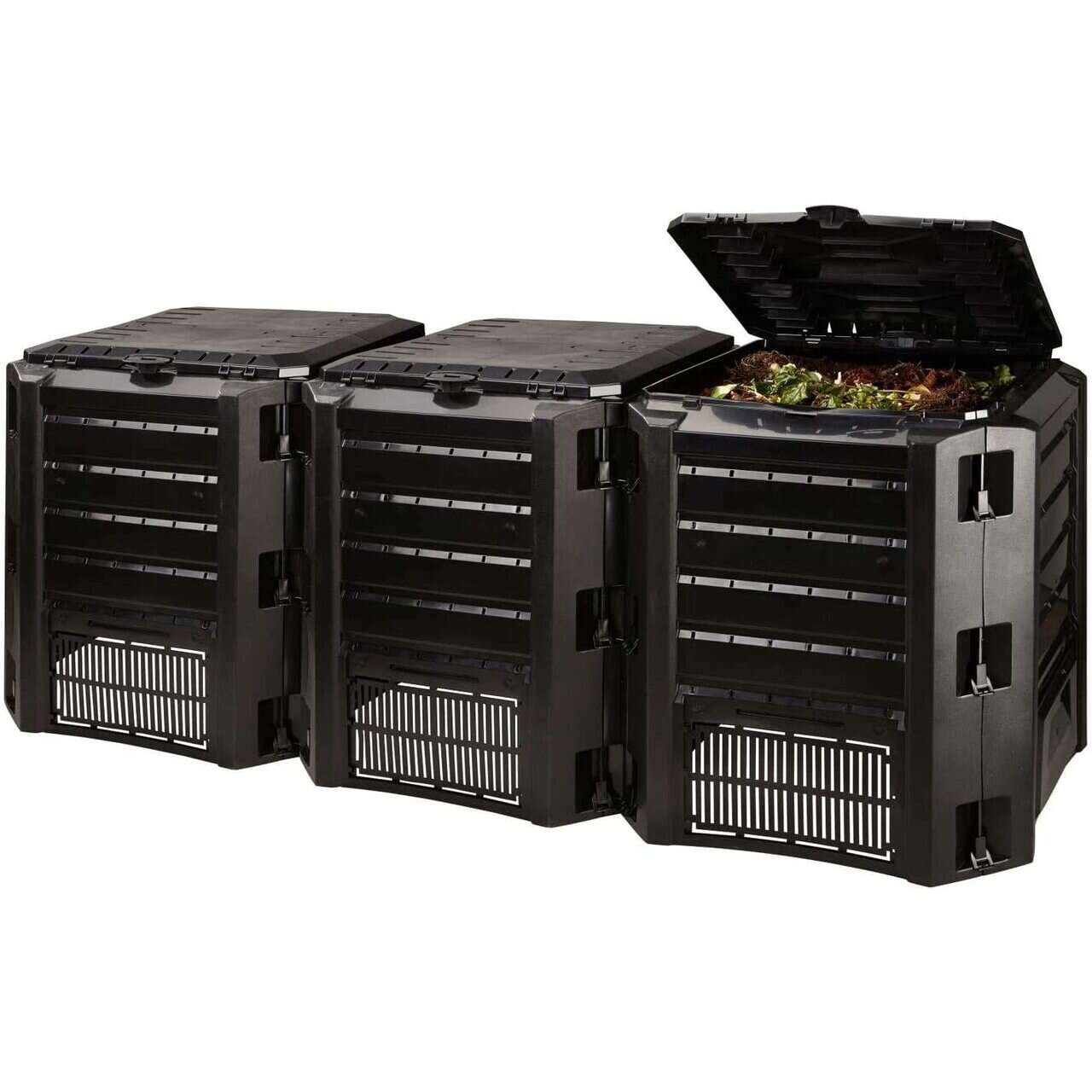 Compostor de gradina, 3 module, Module Compogreen, 1200 L,  negru, 198x71.9x82.6 cm, Prosperplast