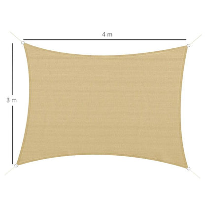 Copertina parasolar, dreptunghiulara, HDPE, cu accesorii fixare, inele metalice, bej, 4x3 m