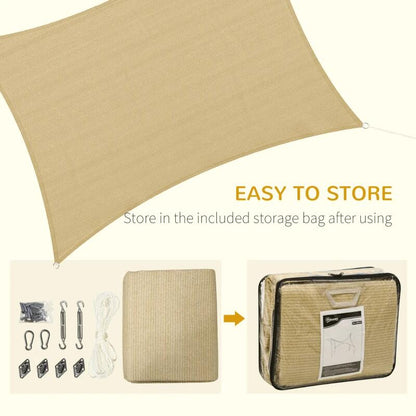 Copertina parasolar, dreptunghiulara, HDPE, cu accesorii fixare, inele metalice, bej, 4x3 m