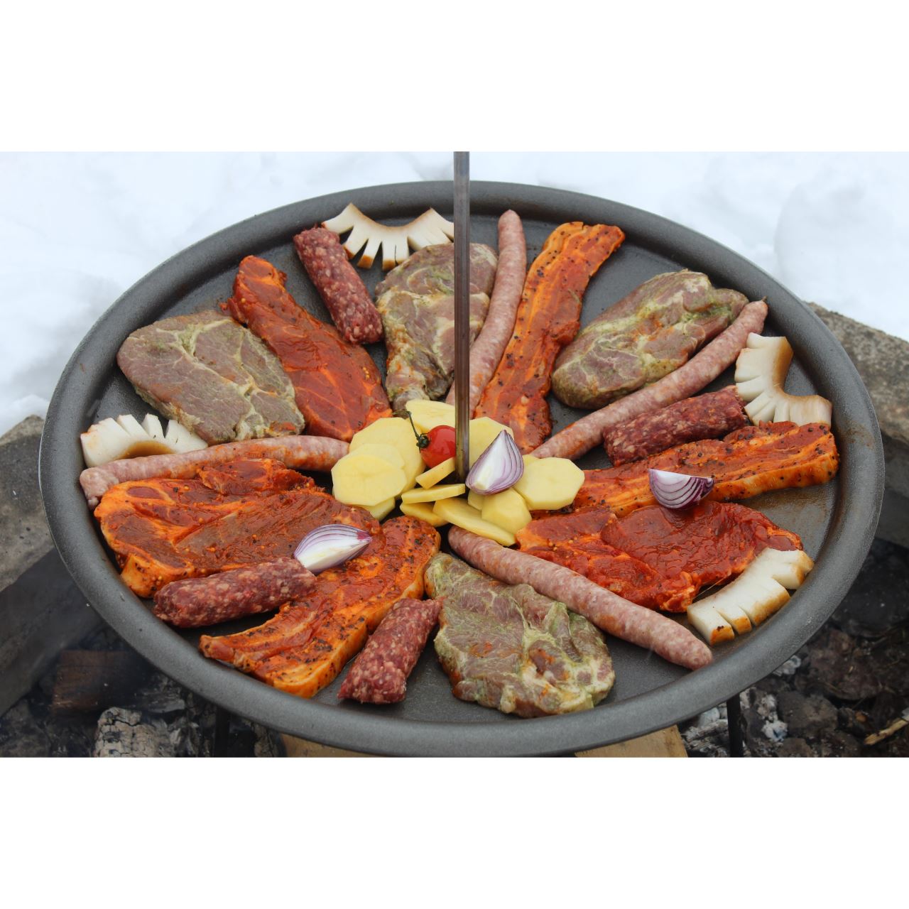 Disc pentru gratar, fonta, tip grill, cu picioare si agatator, 50 cm, Barbeque