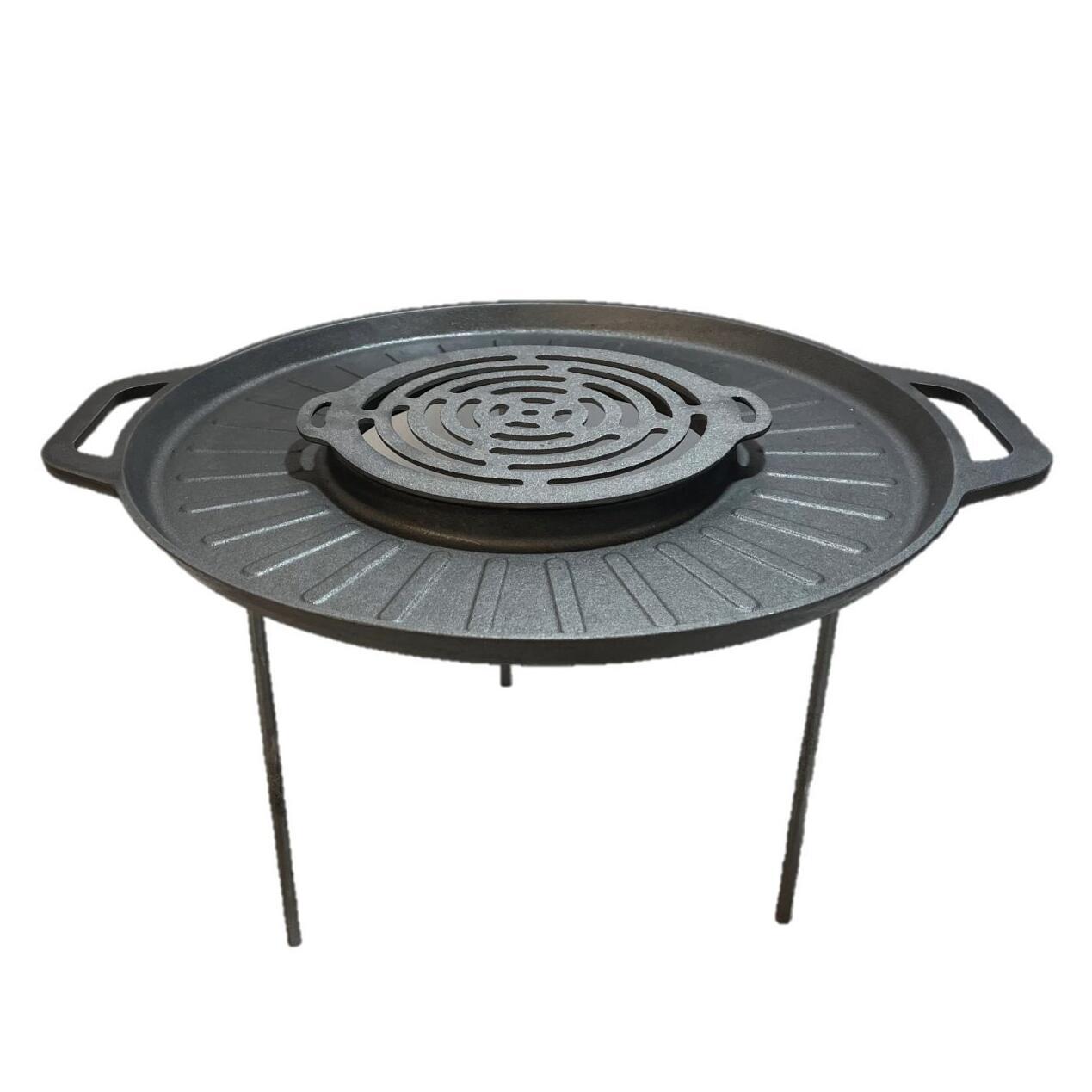 Disc pentru gratar, fonta, tip grill, cu picioare, set 4 piese, 49.5 cm