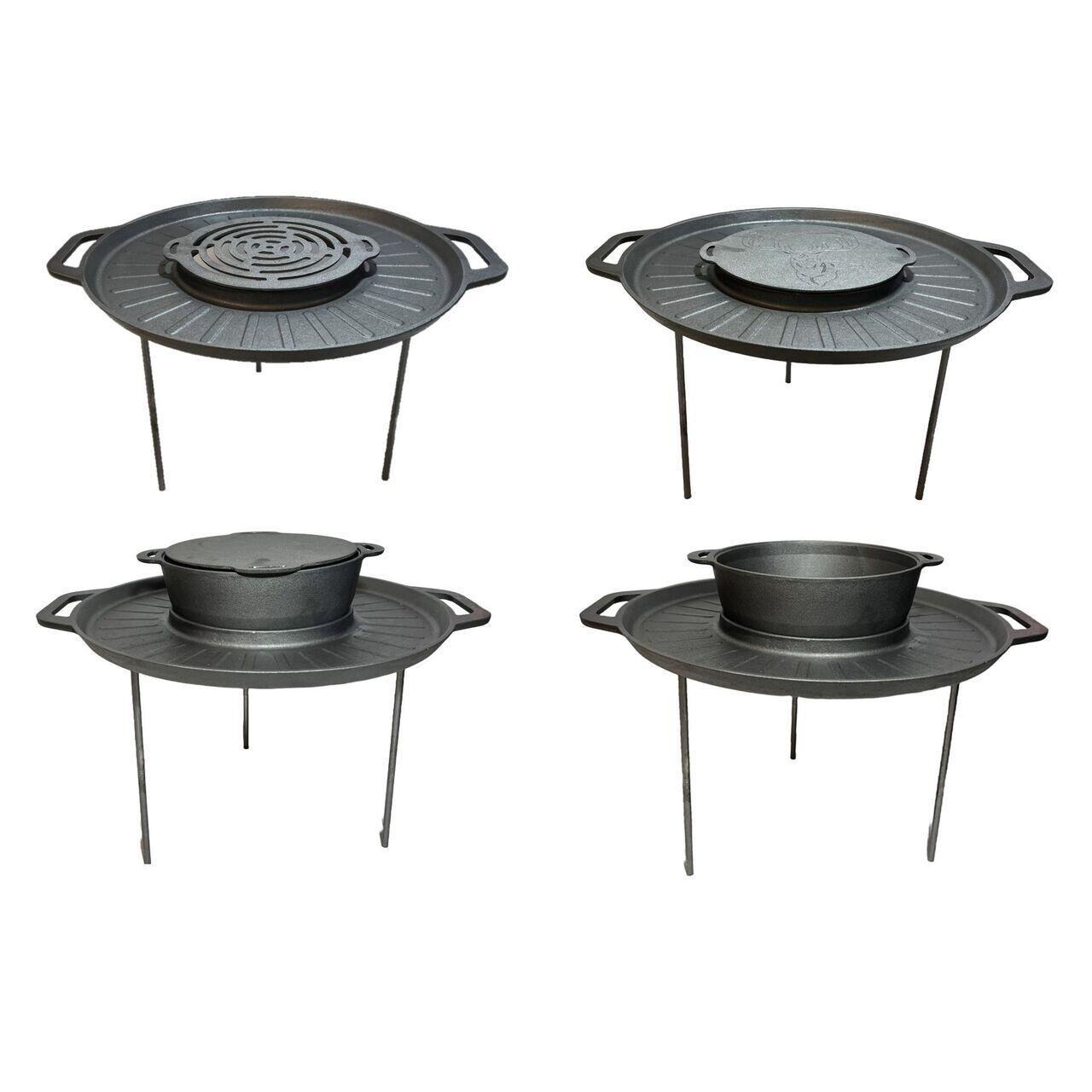 Disc pentru gratar, fonta, tip grill, cu picioare, set 4 piese, 49.5 cm