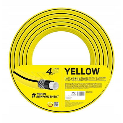 Furtun de gradina, 4 straturi, cu 2 cuple si adaptor, 1/2", 50 m, Cellfast Yellow