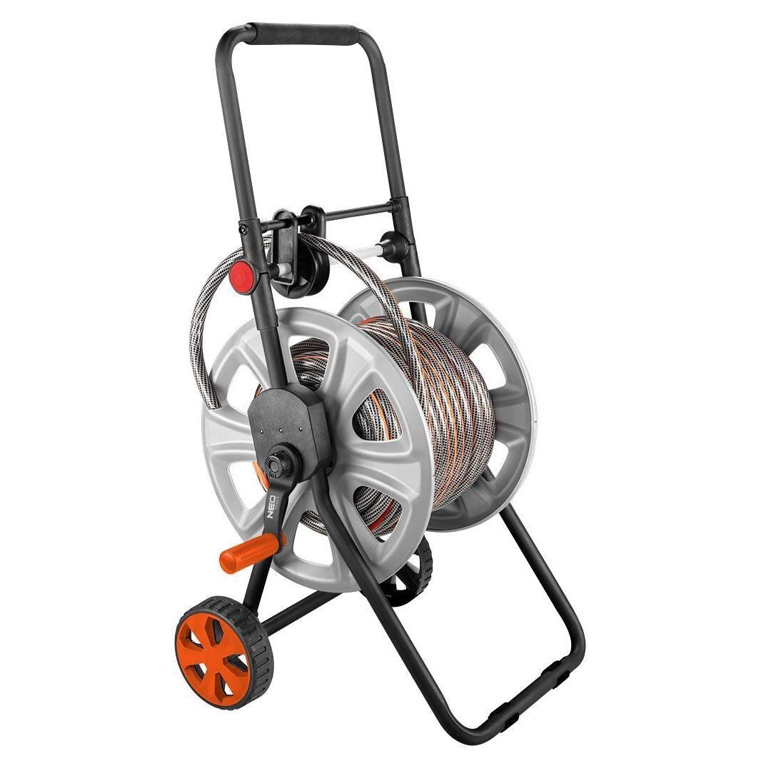 Furtun de gradina, NEO, cu pistol de stropit, carucior cu tambur, accesorii, 6 straturi, 1/2", 50 m