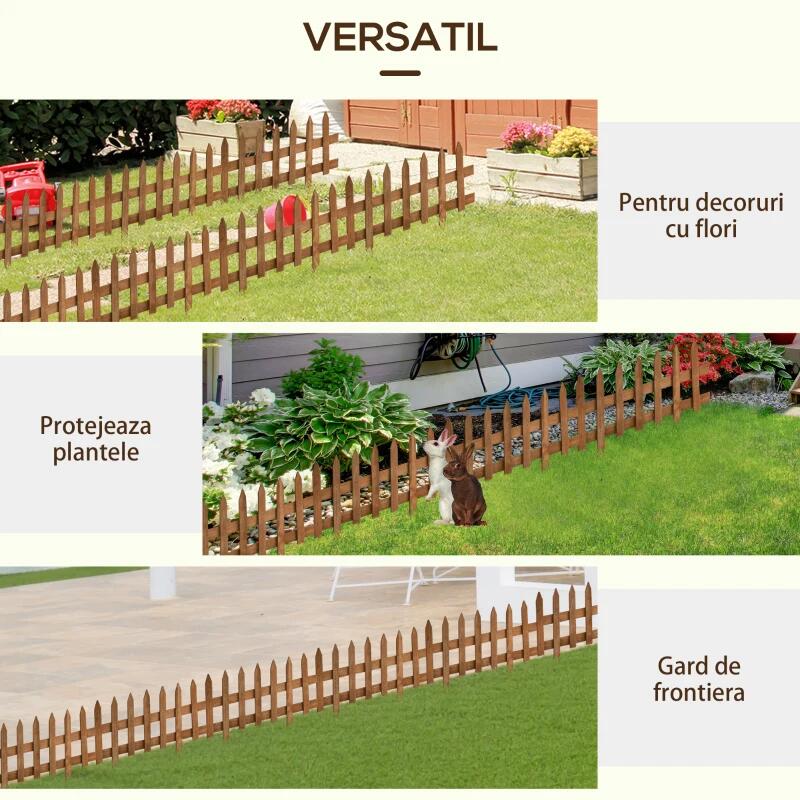 Gard de gradina decorativ, din lemn, maro, set 12 buc, 60x34 cm