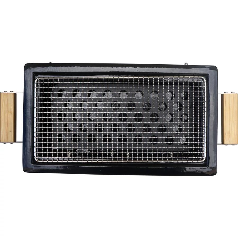 Gratar cu carbuni, grill dreptunghiular, ceramic, Hibachi, 17x34x17.5 cm, Perfect Home