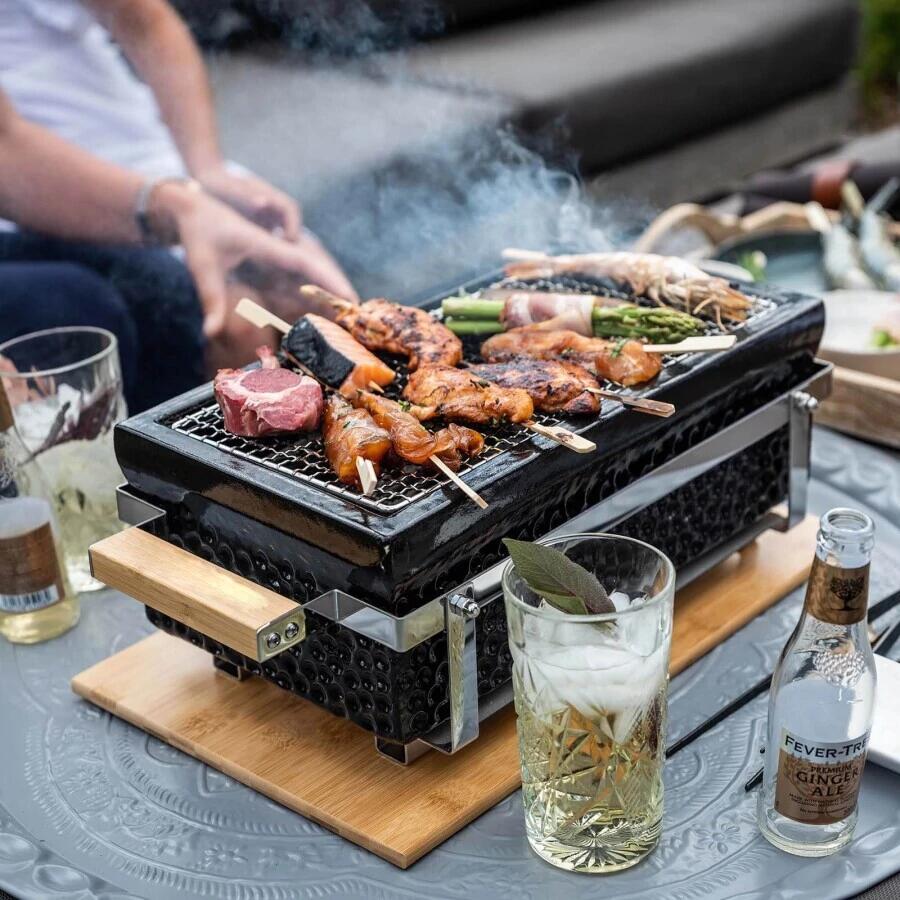 Gratar cu carbuni, grill dreptunghiular, ceramic, Hibachi, 17x34x17.5 cm, Perfect Home