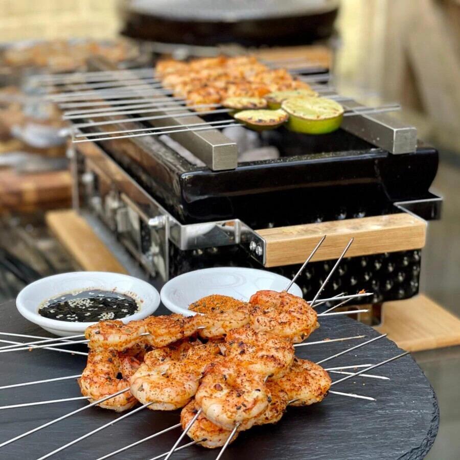 Gratar cu carbuni, grill dreptunghiular, ceramic, Hibachi, 17x34x17.5 cm, Perfect Home