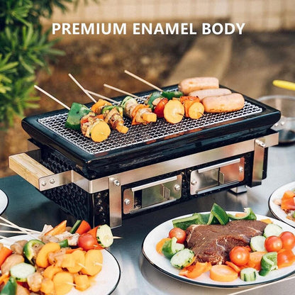 Gratar cu carbuni, grill dreptunghiular, ceramic, Hibachi, 17x34x17.5 cm, Perfect Home