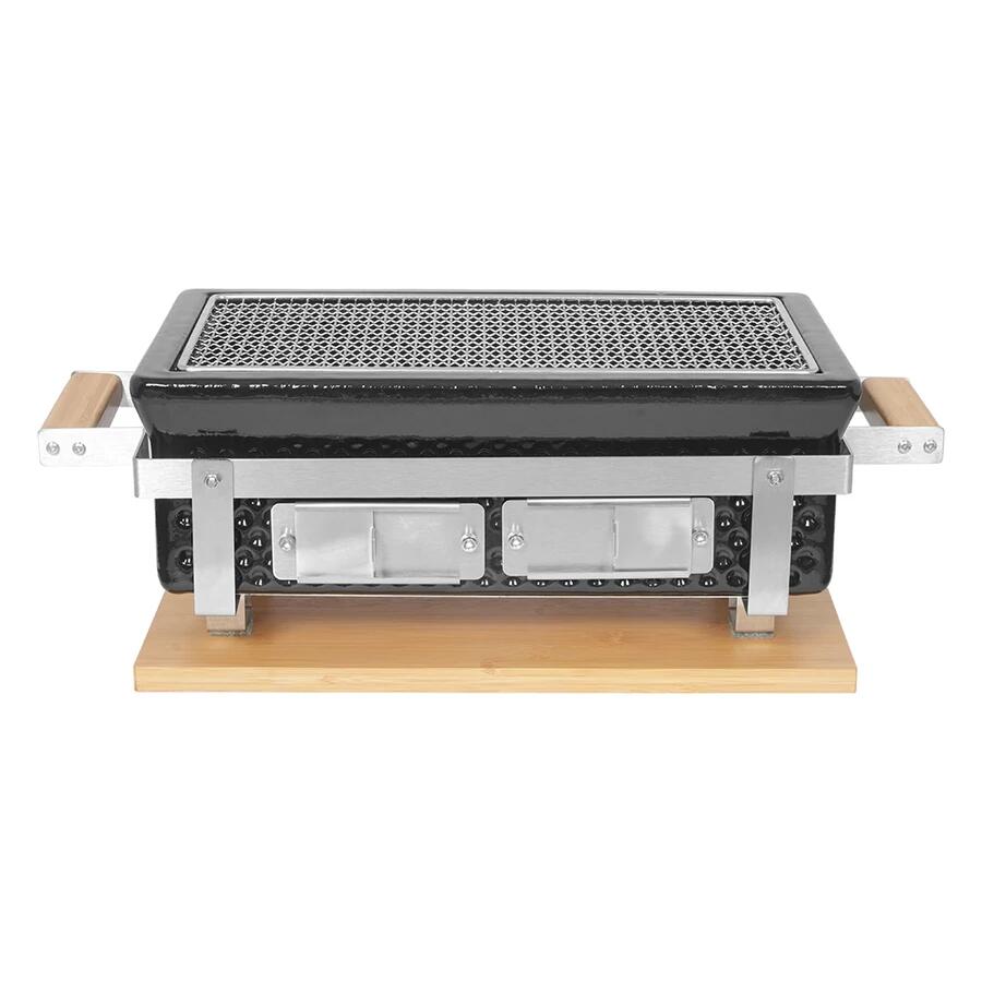 Gratar cu carbuni, grill dreptunghiular, ceramic, Hibachi, 17x34x17.5 cm, Perfect Home